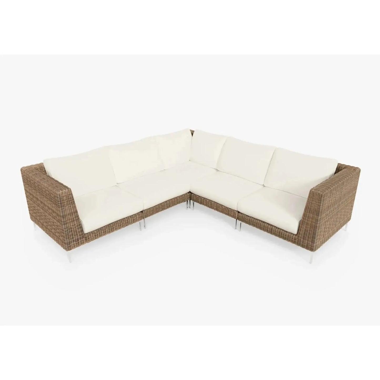 Live Outer 103" x 103" Brown Wicker Outdoor Corner Sectional 5-Seat With Palisades Cream Cushion