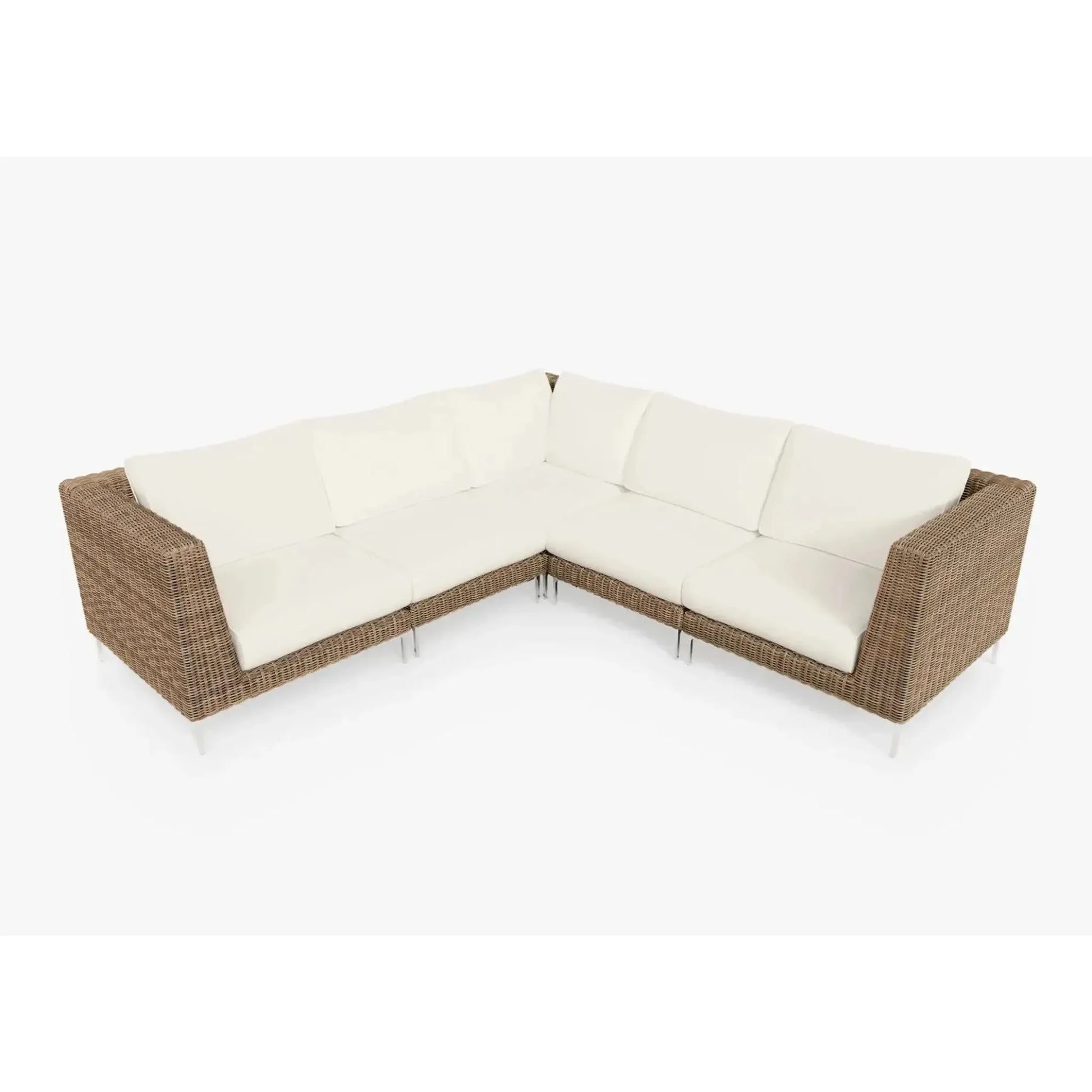 Live Outer 103" x 103" Brown Wicker Outdoor Corner Sectional 5-Seat With Palisades Cream Cushion
