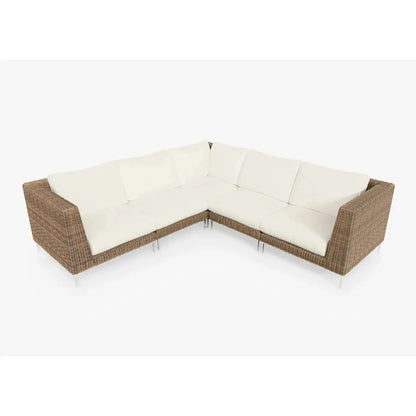 Live Outer 103" x 103" Brown Wicker Outdoor Corner Sectional 5-Seat With Palisades Cream Cushion