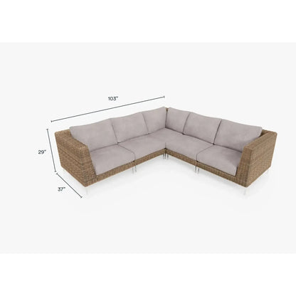 Live Outer 103" x 103" Brown Wicker Outdoor Corner Sectional 5-Seat With Sandstone Gray Cushion