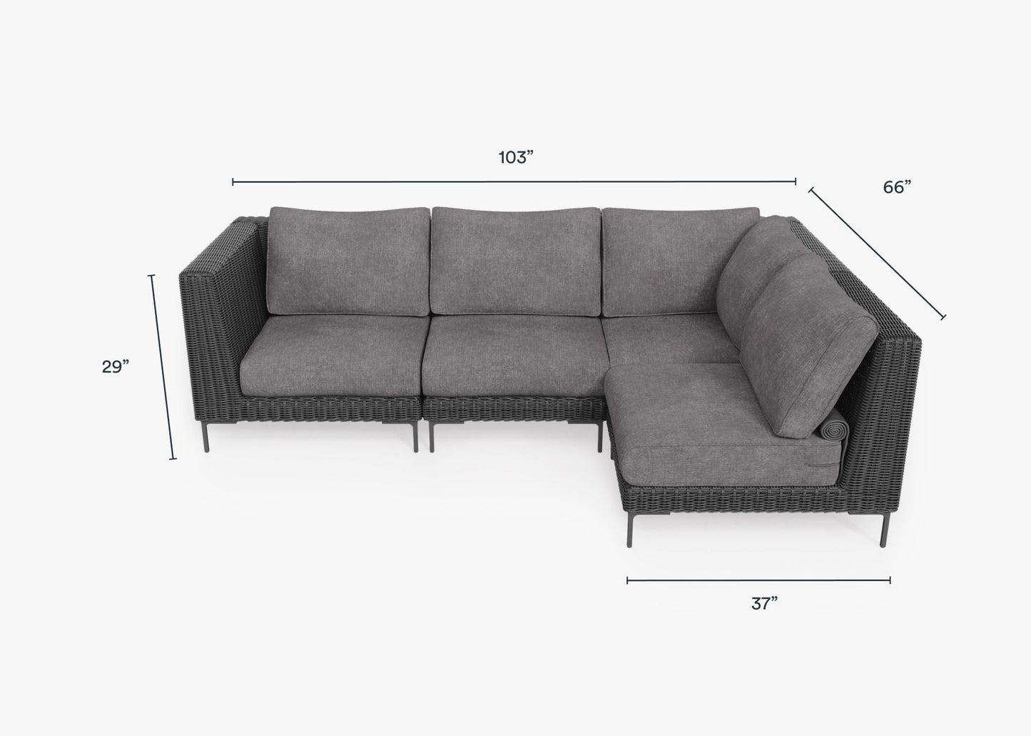 Live Outer 103" x 66" Black Wicker Outdoor L Shape Sectional 4-Seat With Dark Pebble Gray Cushion