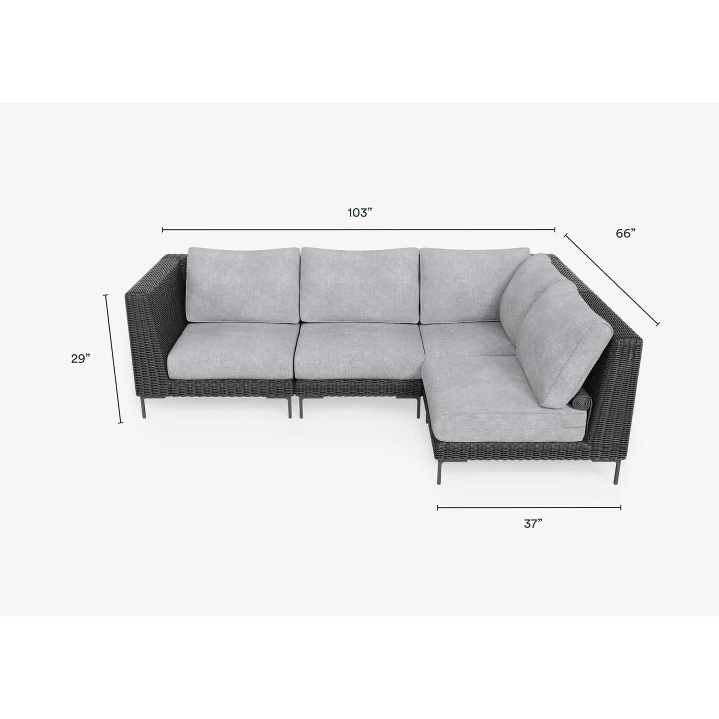 Live Outer 103" x 66" Black Wicker Outdoor L Shape Sectional 4-Seat With Pacific Fog Gray Cushion