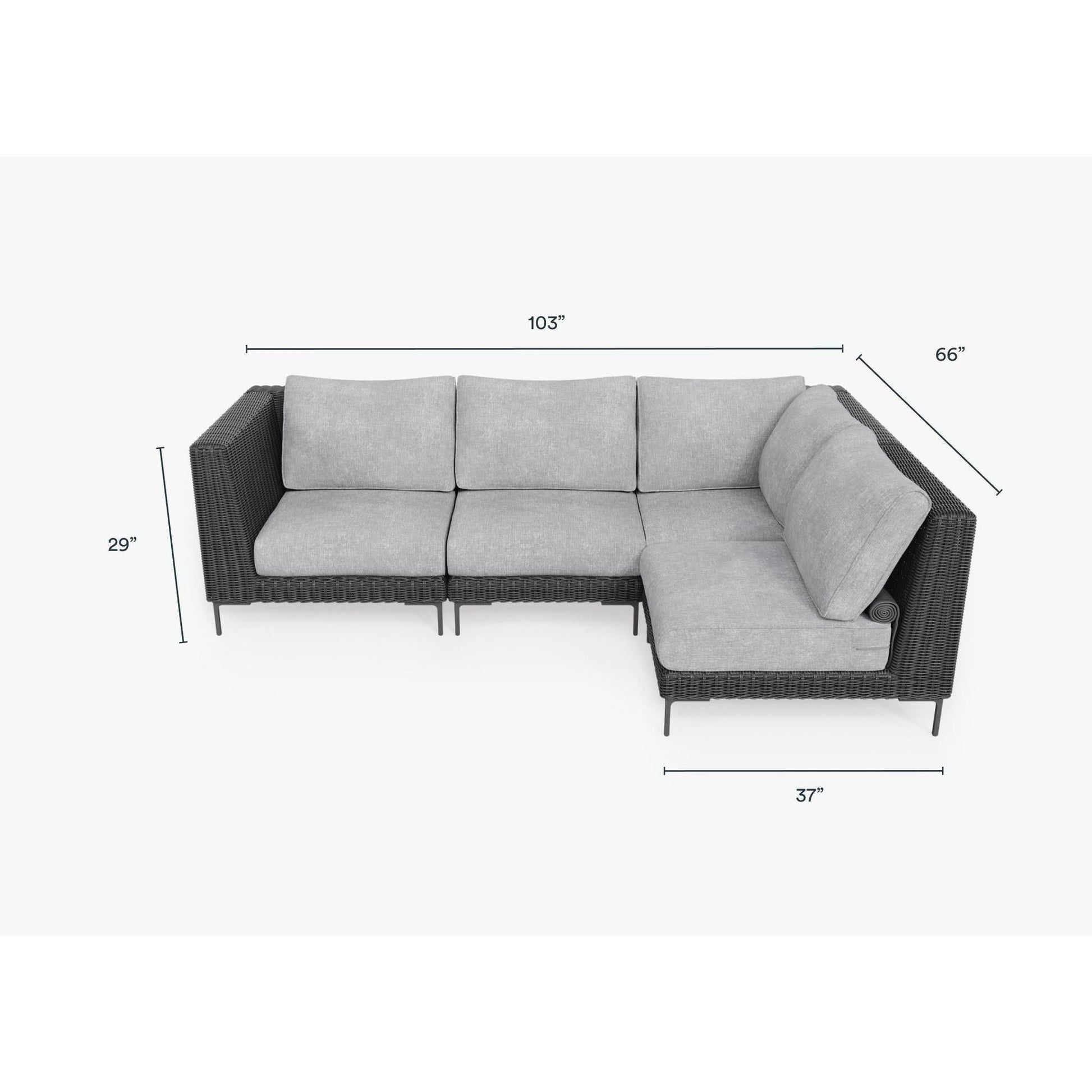 Live Outer 103" x 66" Black Wicker Outdoor L Shape Sectional 4-Seat With Pacific Fog Gray Cushion