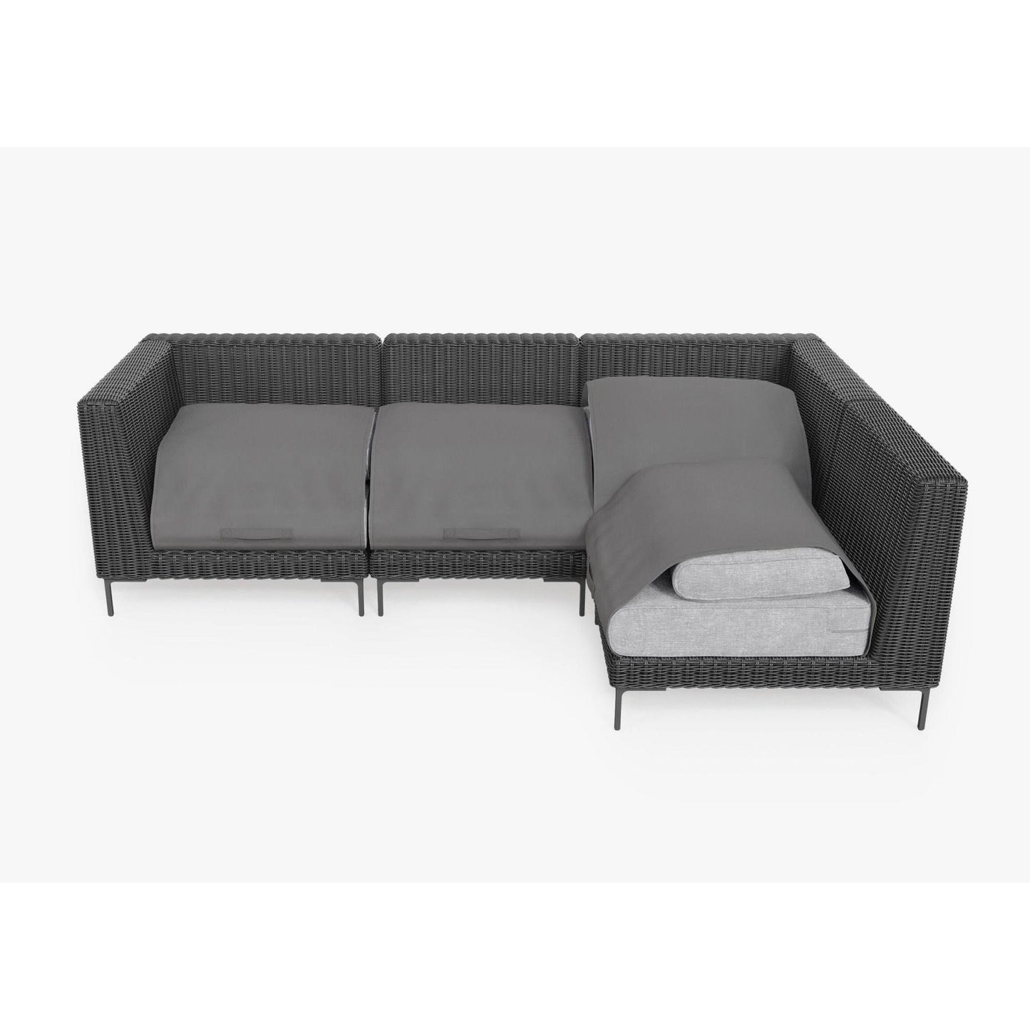 Live Outer 103" x 66" Black Wicker Outdoor L Shape Sectional 4-Seat With Pacific Fog Gray Cushion