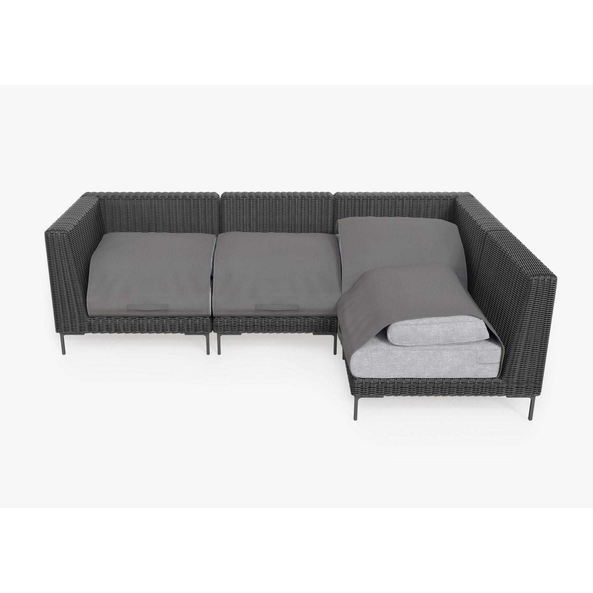 Live Outer 103" x 66" Black Wicker Outdoor L Shape Sectional 4-Seat With Pacific Fog Gray Cushion