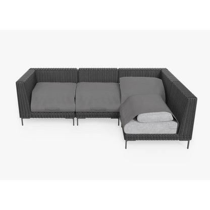 Live Outer 103" x 66" Black Wicker Outdoor L Shape Sectional 4-Seat With Pacific Fog Gray Cushion