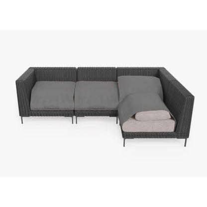 Live Outer 103" x 66" Black Wicker Outdoor L Shape Sectional 4-Seat With Sandstone Gray Cushion