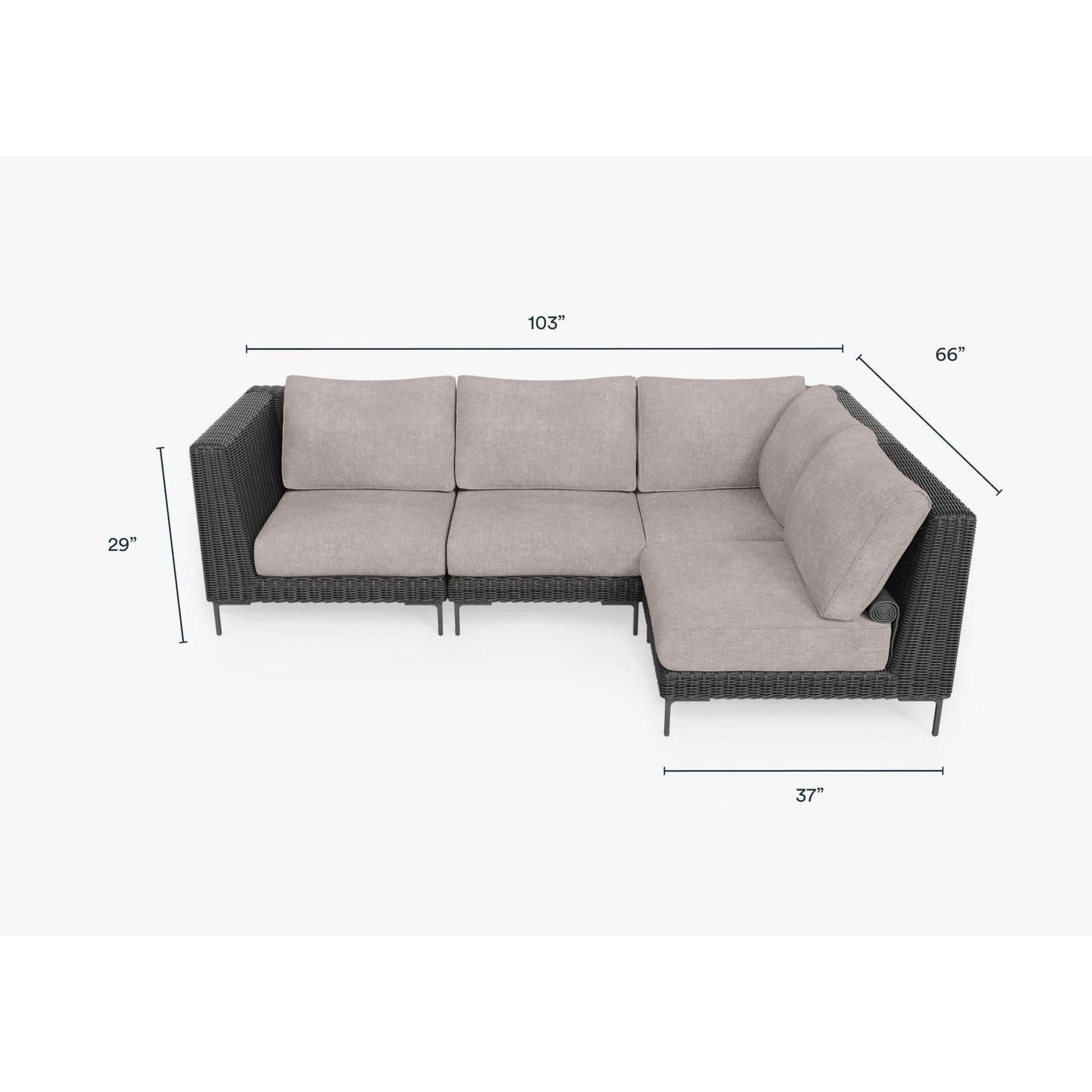 Live Outer 103" x 66" Black Wicker Outdoor L Shape Sectional 4-Seat With Sandstone Gray Cushion