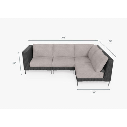 Live Outer 103" x 66" Black Wicker Outdoor L Shape Sectional 4-Seat With Sandstone Gray Cushion