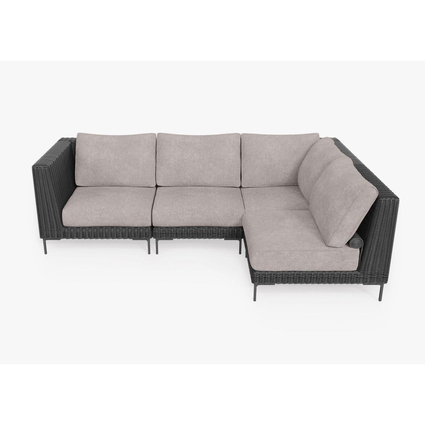 Live Outer 103" x 66" Black Wicker Outdoor L Shape Sectional 4-Seat With Sandstone Gray Cushion