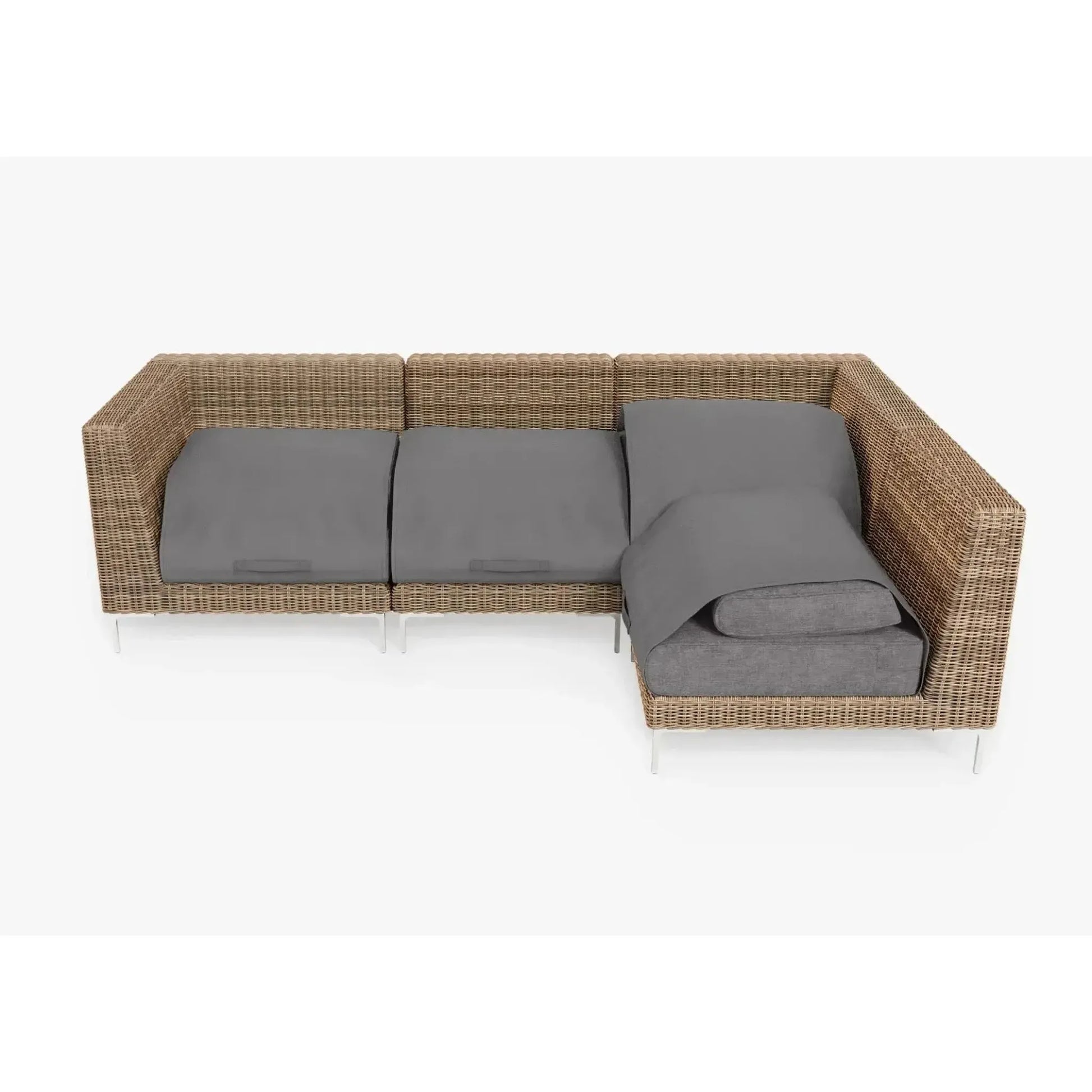 Live Outer 103" x 66" Brown Wicker Outdoor L Shape Sectional 4-Seat With Dark Pebble Gray Cushion