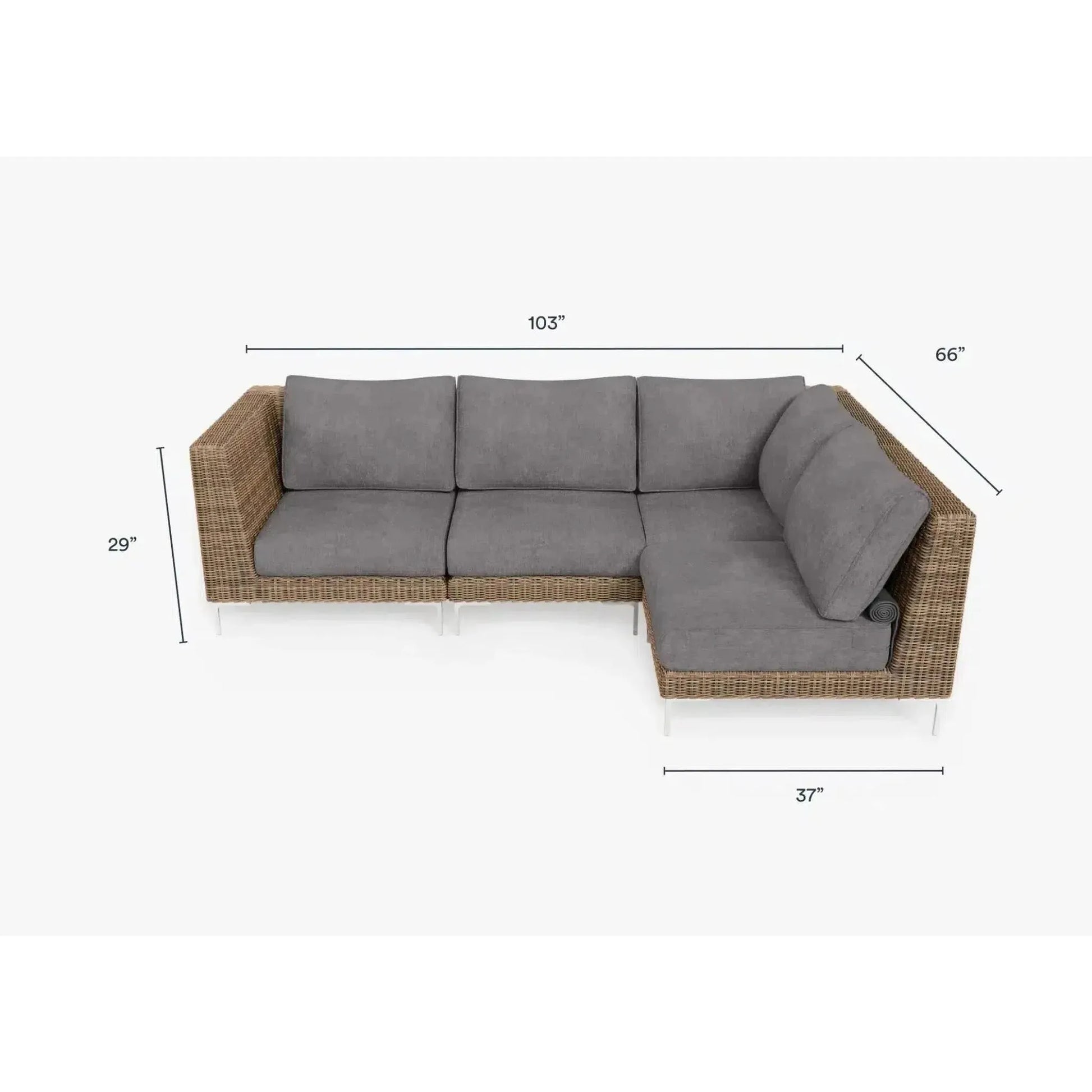 Live Outer 103" x 66" Brown Wicker Outdoor L Shape Sectional 4-Seat With Dark Pebble Gray Cushion