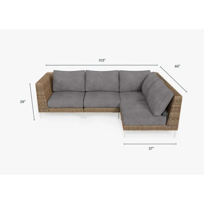 Live Outer 103" x 66" Brown Wicker Outdoor L Shape Sectional 4-Seat With Dark Pebble Gray Cushion