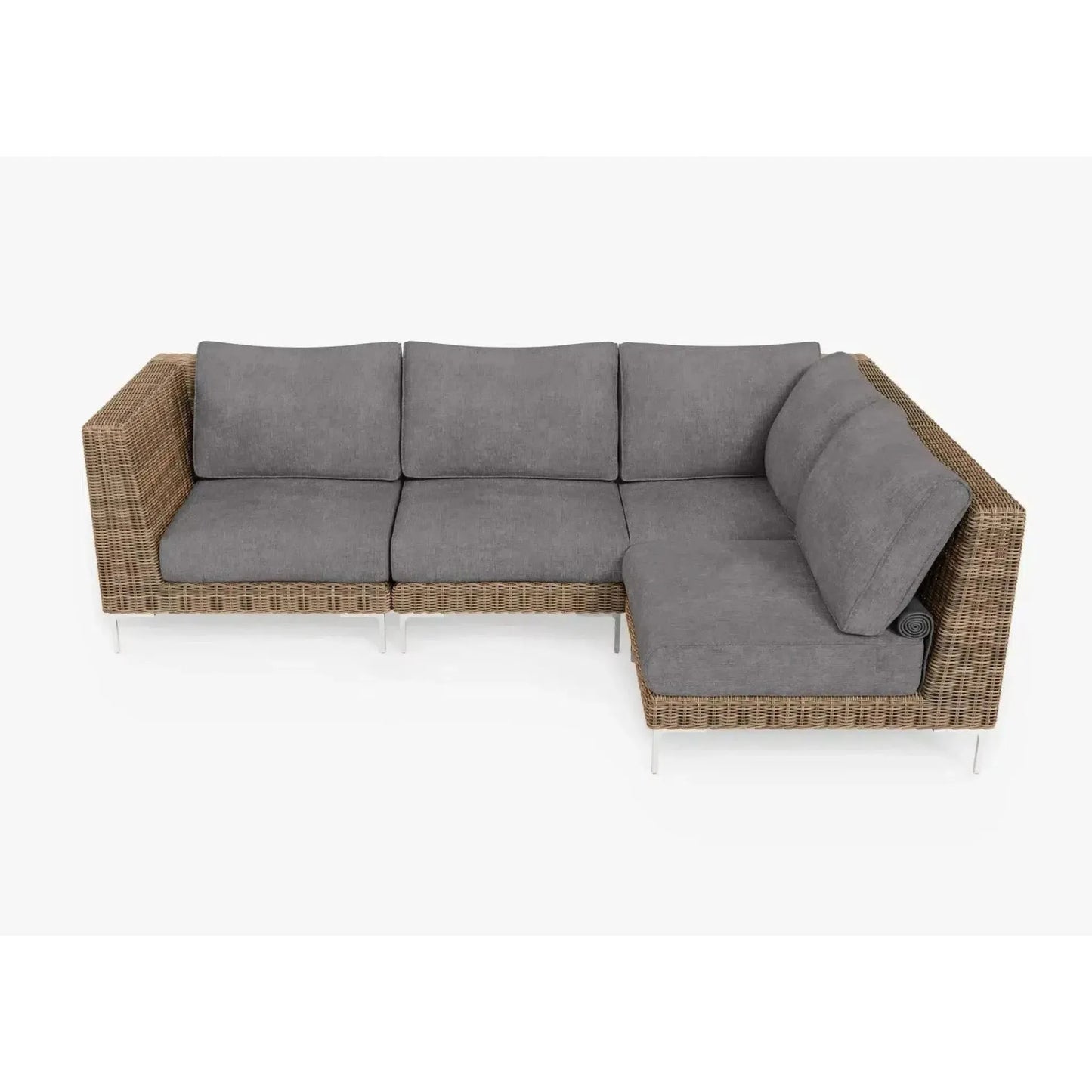 Live Outer 103" x 66" Brown Wicker Outdoor L Shape Sectional 4-Seat With Dark Pebble Gray Cushion