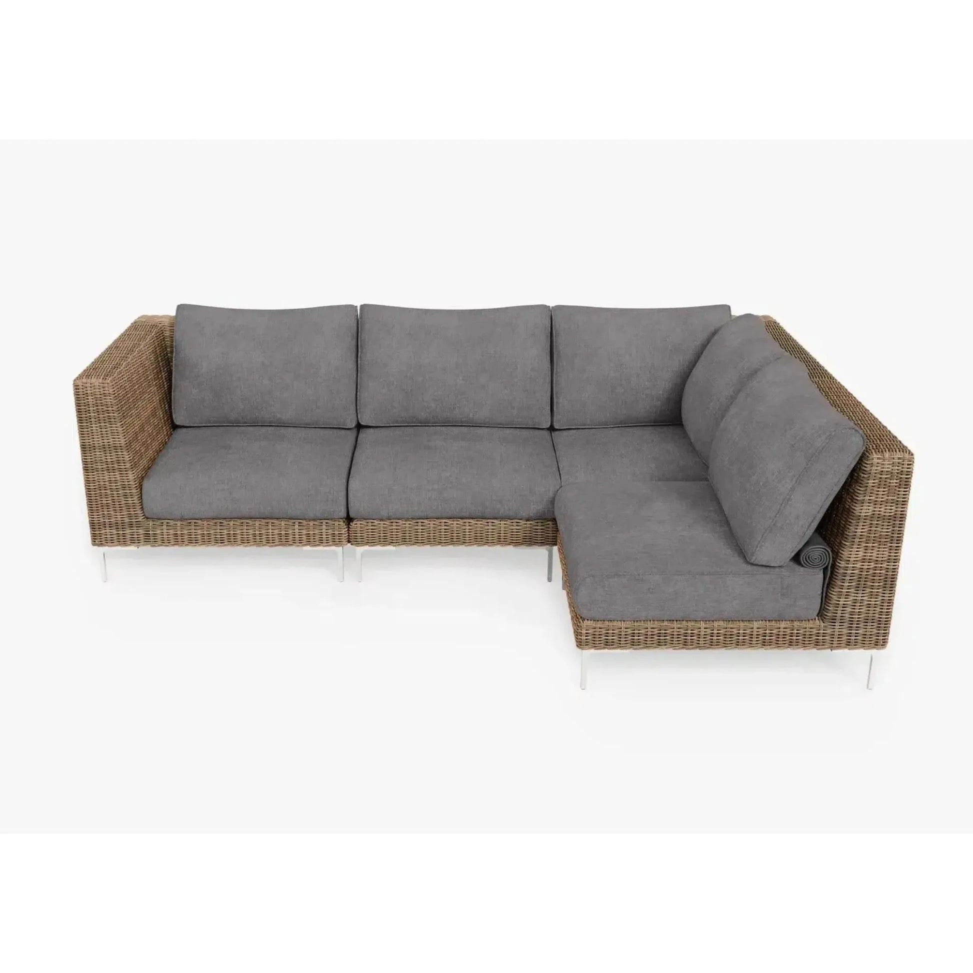 Live Outer 103" x 66" Brown Wicker Outdoor L Shape Sectional 4-Seat With Dark Pebble Gray Cushion