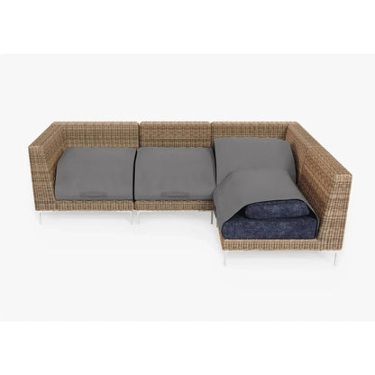 Live Outer 103" x 66" Brown Wicker Outdoor L Shape Sectional 4-Seat With Deep Sea Navy Cushion