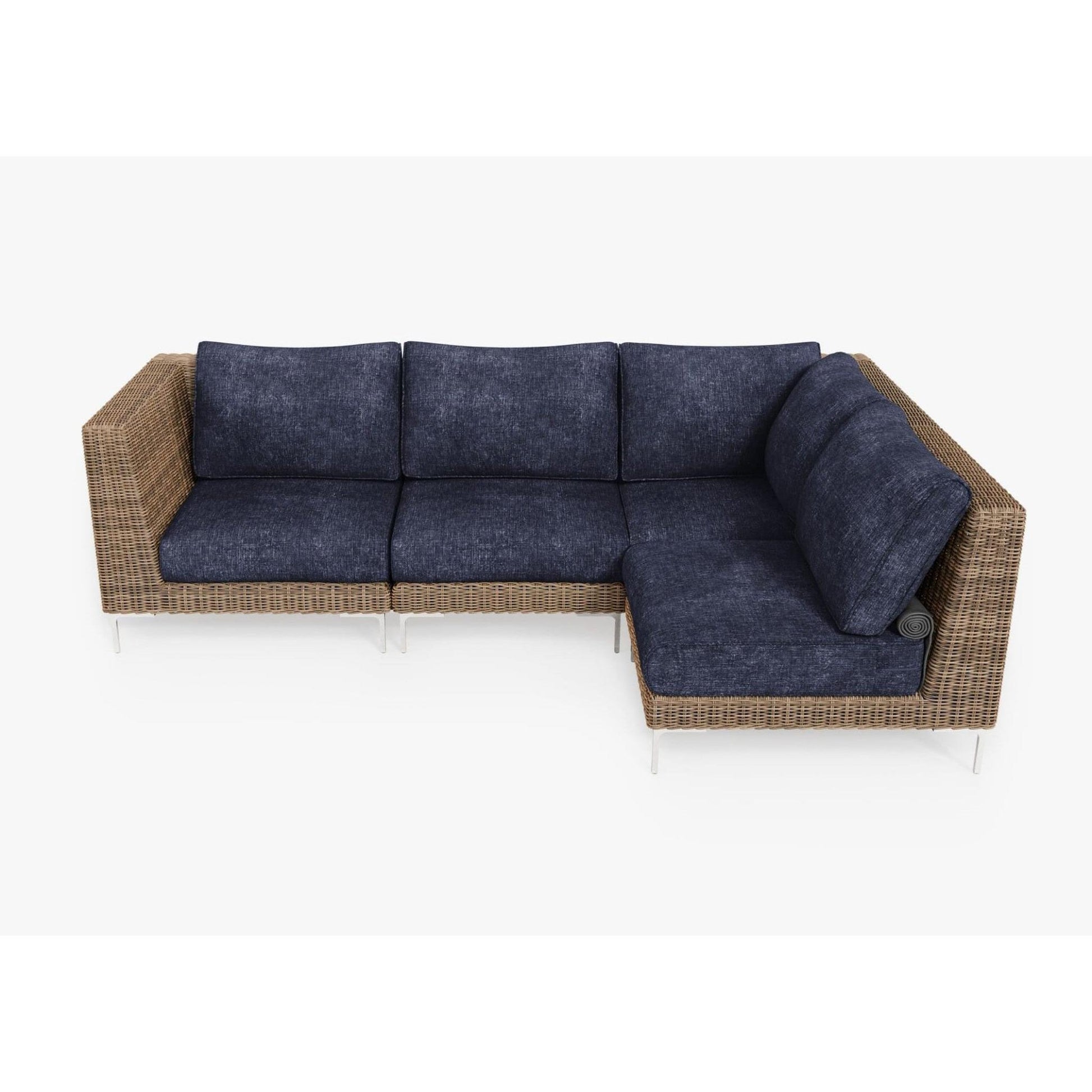 Live Outer 103" x 66" Brown Wicker Outdoor L Shape Sectional 4-Seat With Deep Sea Navy Cushion