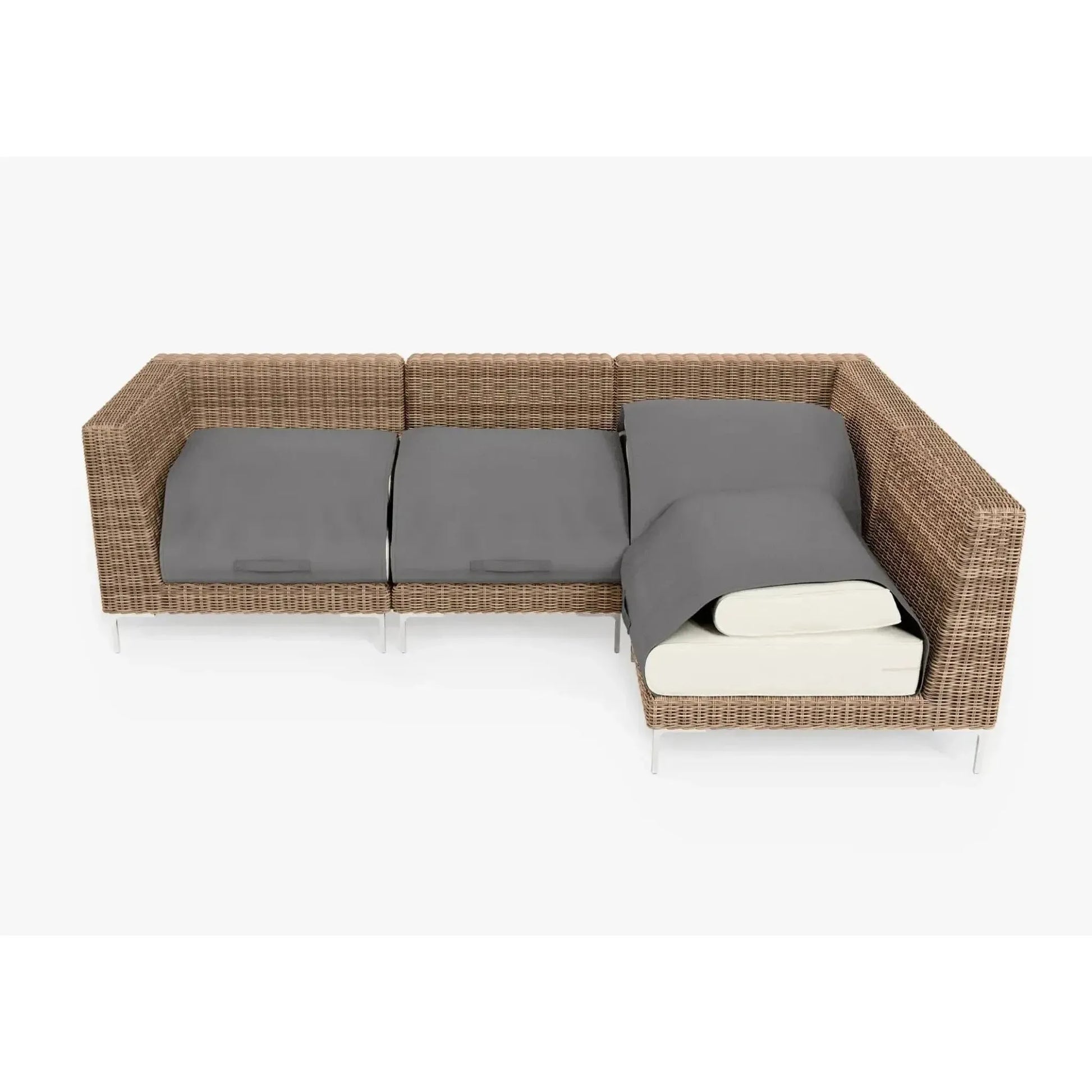 Live Outer 103" x 66" Brown Wicker Outdoor L Shape Sectional 4-Seat With Palisades Cream Cushion