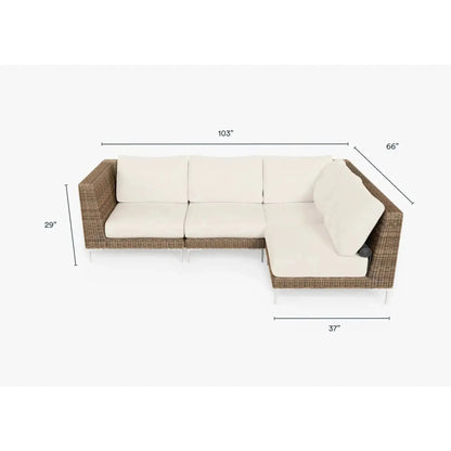 Live Outer 103" x 66" Brown Wicker Outdoor L Shape Sectional 4-Seat With Palisades Cream Cushion