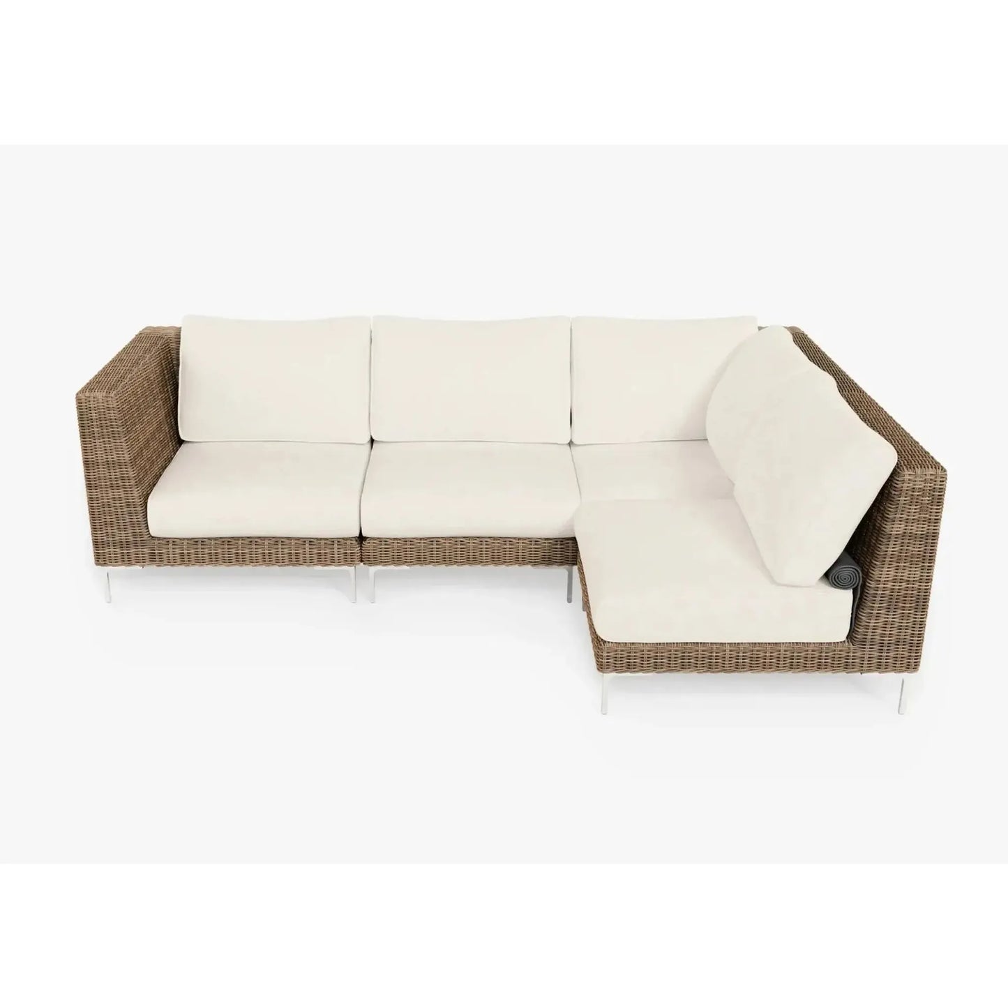 Live Outer 103" x 66" Brown Wicker Outdoor L Shape Sectional 4-Seat With Palisades Cream Cushion