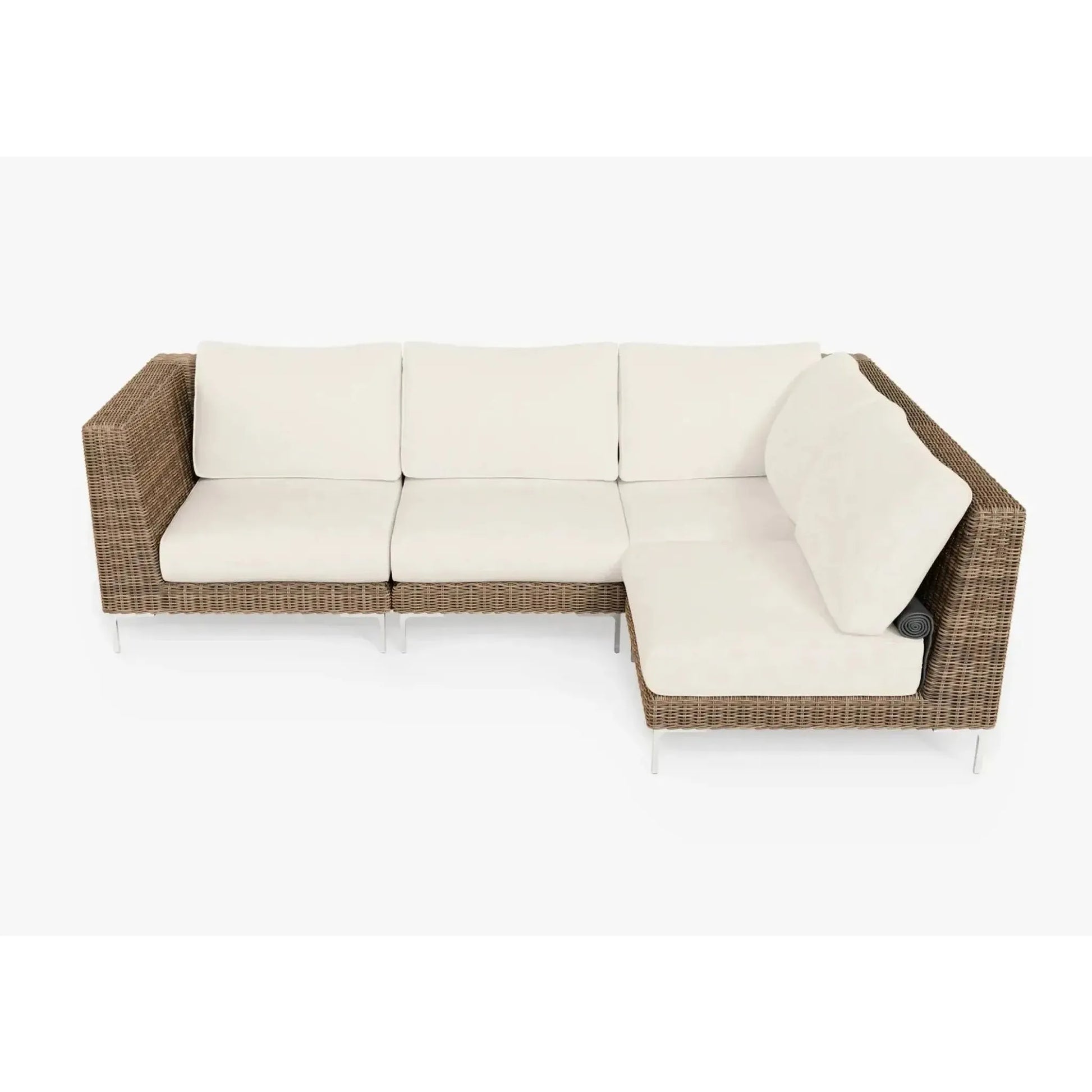 Live Outer 103" x 66" Brown Wicker Outdoor L Shape Sectional 4-Seat With Palisades Cream Cushion
