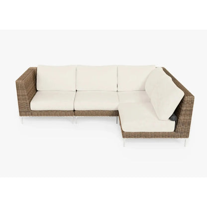 Live Outer 103" x 66" Brown Wicker Outdoor L Shape Sectional 4-Seat With Palisades Cream Cushion