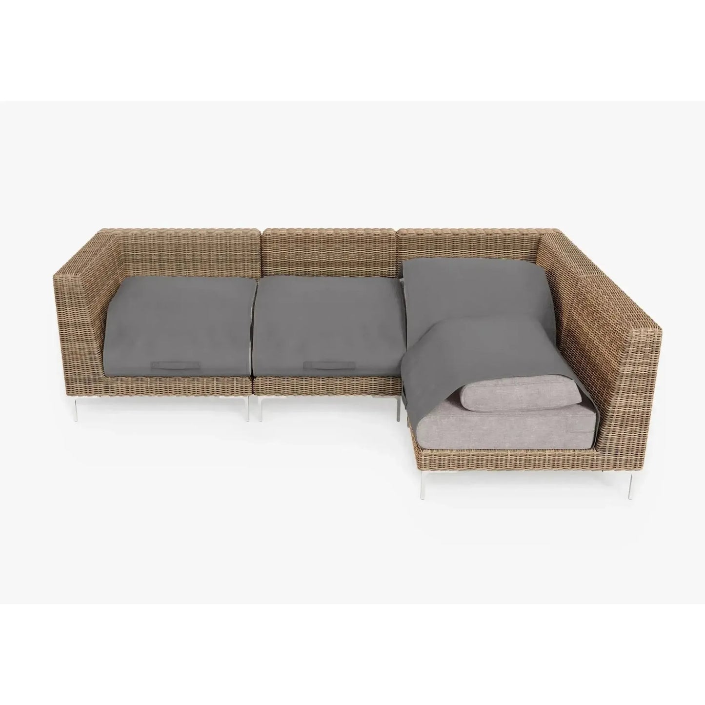 Live Outer 103" x 66" Brown Wicker Outdoor L Shape Sectional 4-Seat With Sandstone Gray Cushion