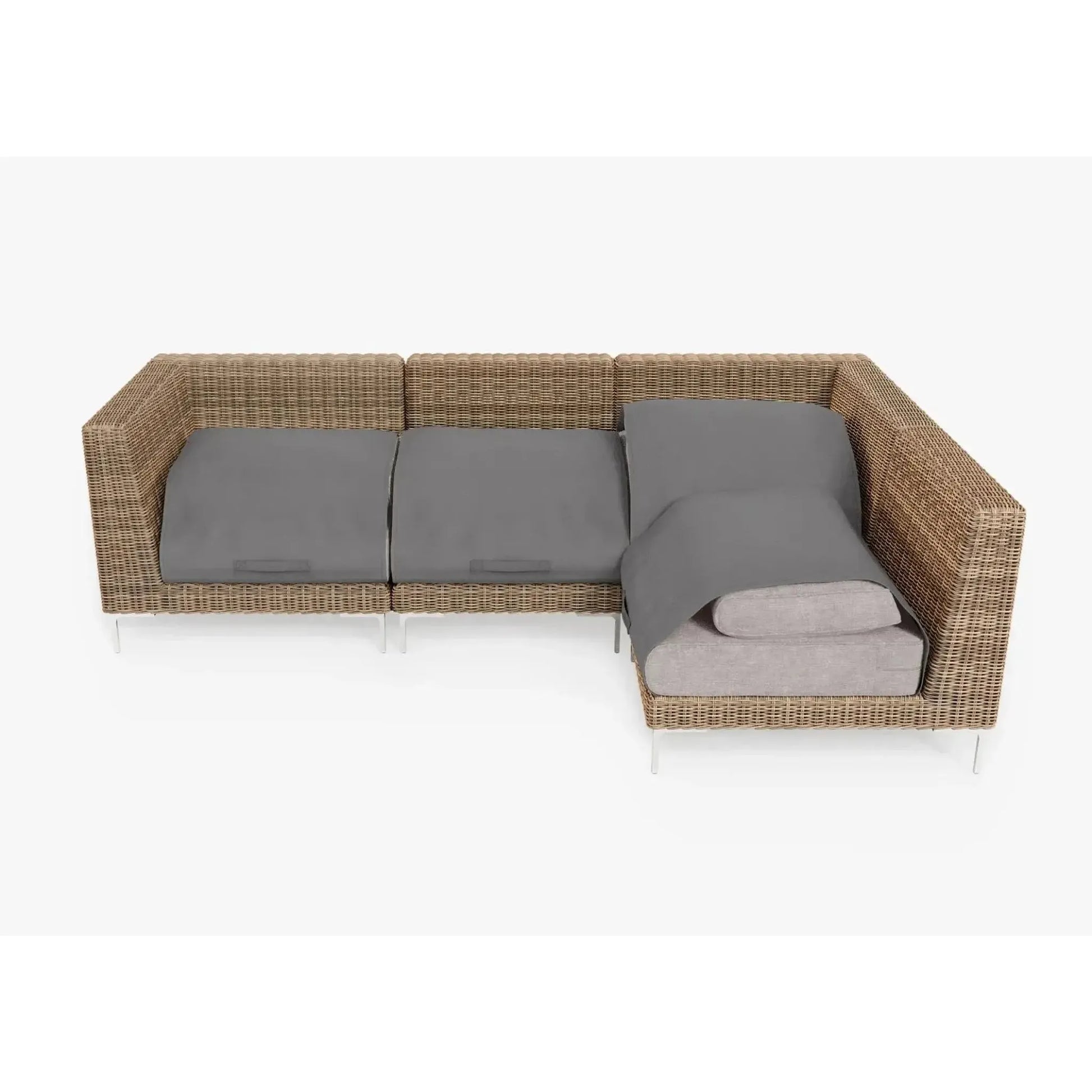 Live Outer 103" x 66" Brown Wicker Outdoor L Shape Sectional 4-Seat With Sandstone Gray Cushion