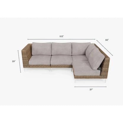 Live Outer 103" x 66" Brown Wicker Outdoor L Shape Sectional 4-Seat With Sandstone Gray Cushion