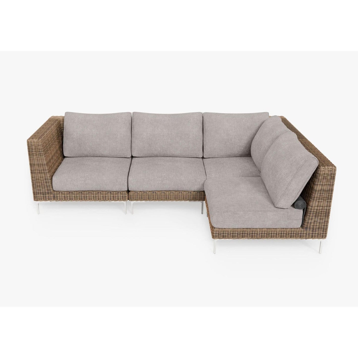 Live Outer 103" x 66" Brown Wicker Outdoor L Shape Sectional 4-Seat With Sandstone Gray Cushion