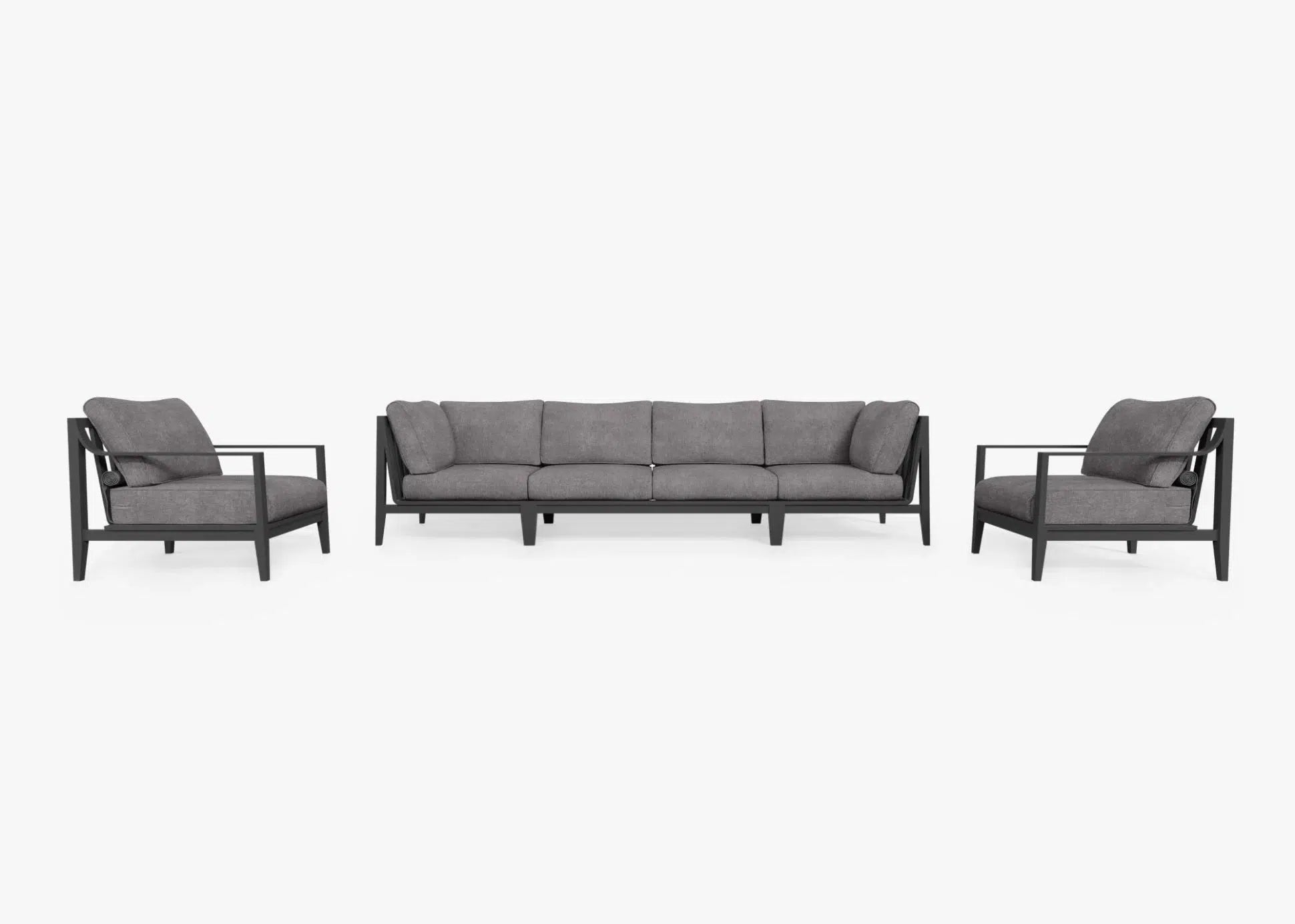 Live Outer 127" Charcoal Aluminum Outdoor Sofa With Armchairs and Dark Pebble Gray Cushion (6-Seat)