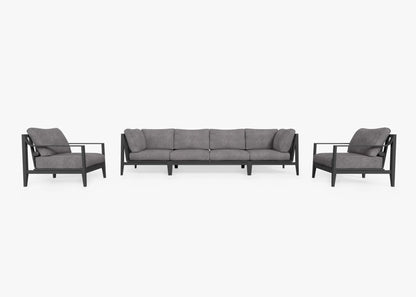 Live Outer 127" Charcoal Aluminum Outdoor Sofa With Armchairs and Dark Pebble Gray Cushion (6-Seat)