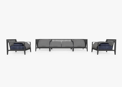 Live Outer 127" Charcoal Aluminum Outdoor Sofa With Armchairs and Deep Sea Navy Cushion (6-Seat)
