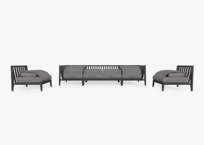 Live Outer 127" Charcoal Aluminum Outdoor Sofa With Armless Chairs and Dark Pebble Gray Cushion (6-Seat)