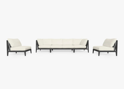 Live Outer 127" Charcoal Aluminum Outdoor Sofa With Armless Chairs and Palisades Cream Cushion (6-Seat)