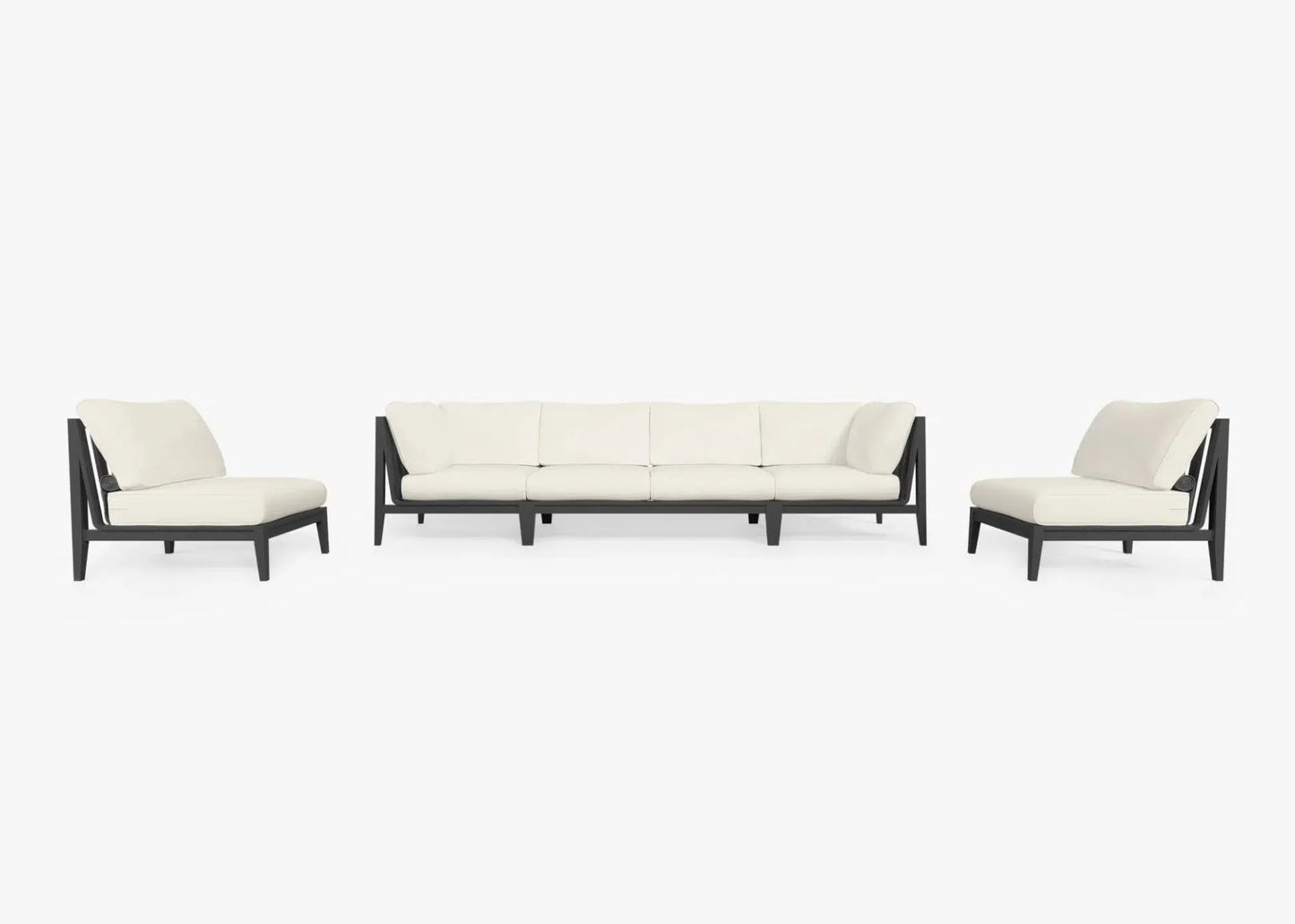 Live Outer 127" Charcoal Aluminum Outdoor Sofa With Armless Chairs and Palisades Cream Cushion (6-Seat)