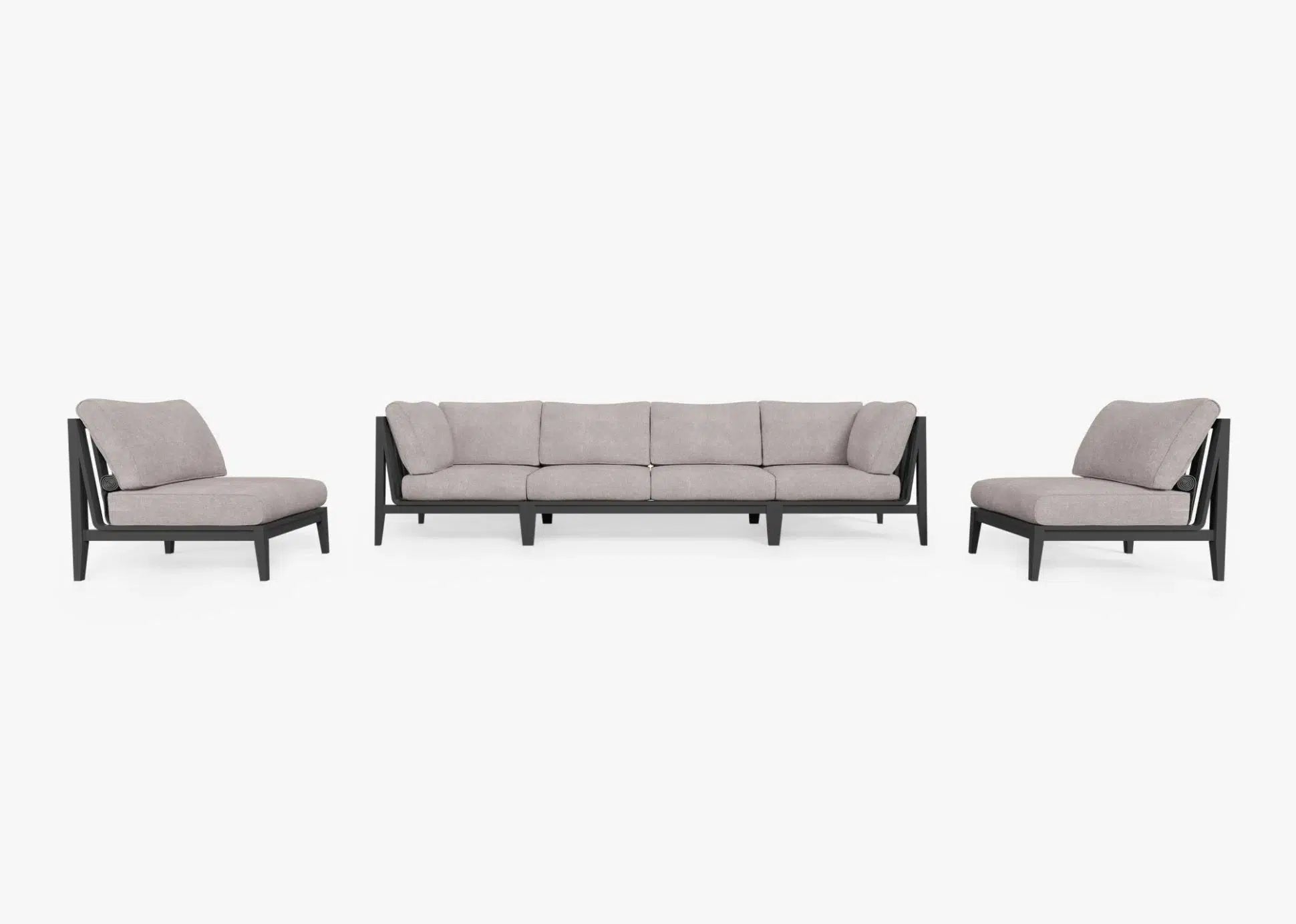 Live Outer 127" Charcoal Aluminum Outdoor Sofa With Armless Chairs and Sandstone Gray Cushion (6-Seat)