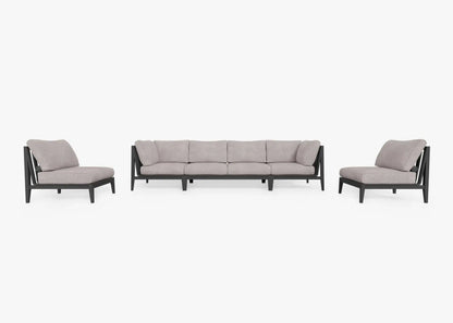 Live Outer 127" Charcoal Aluminum Outdoor Sofa With Armless Chairs and Sandstone Gray Cushion (6-Seat)