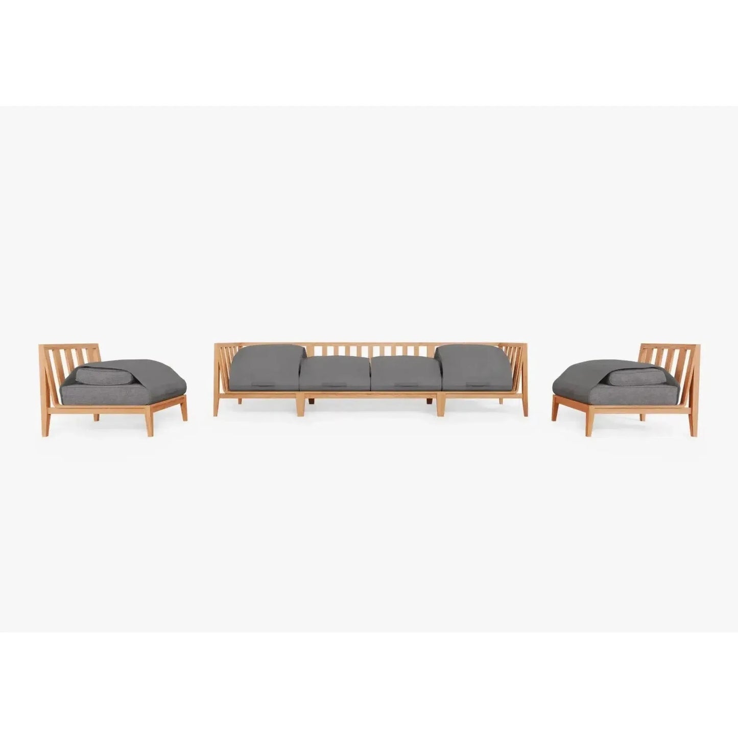 Live Outer 127" Teak Outdoor Sofa With Armless Chairs and Dark Pebble Gray Cushion (6-Seat)
