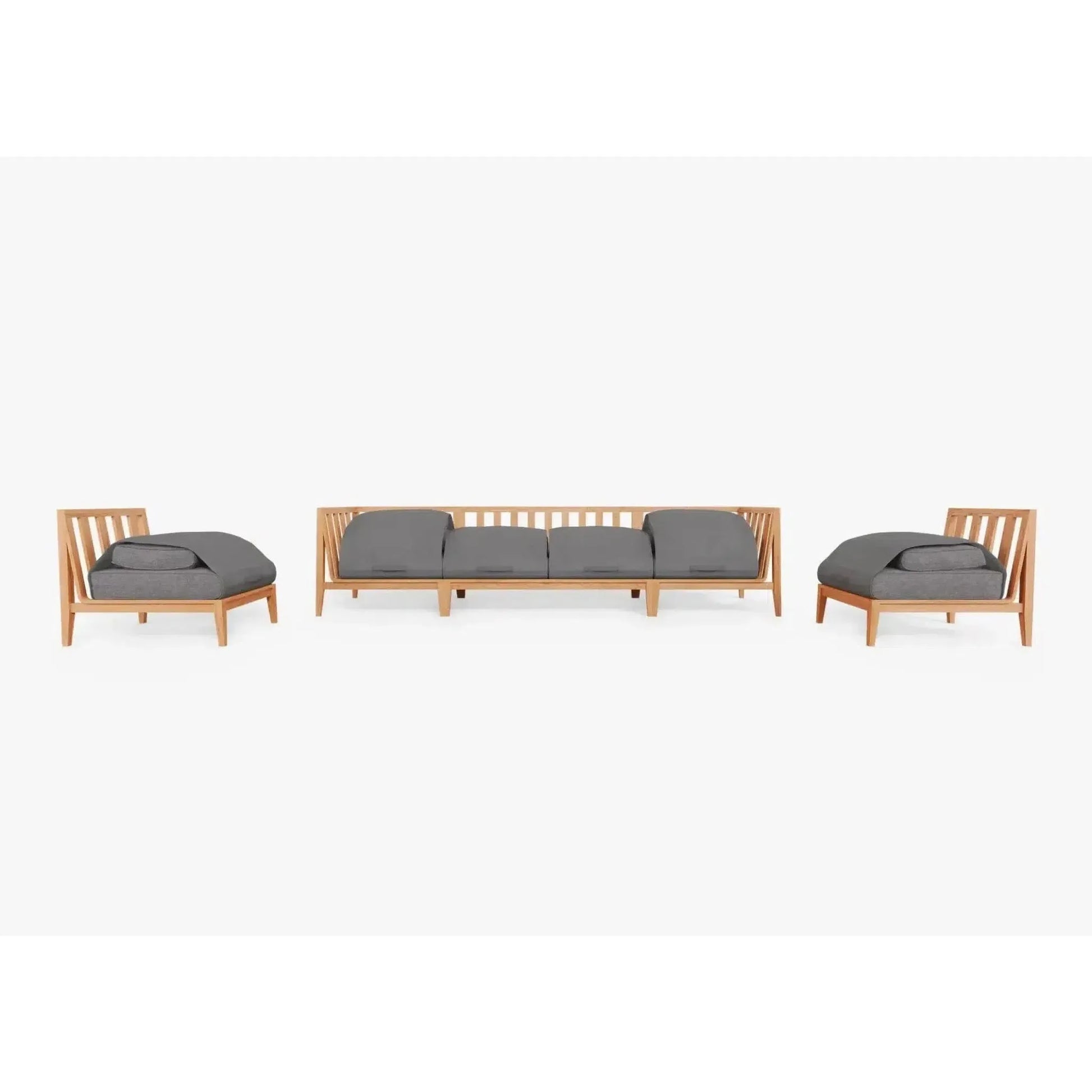Live Outer 127" Teak Outdoor Sofa With Armless Chairs and Dark Pebble Gray Cushion (6-Seat)