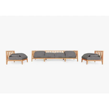 Live Outer 127" Teak Outdoor Sofa With Armless Chairs and Dark Pebble Gray Cushion (6-Seat)