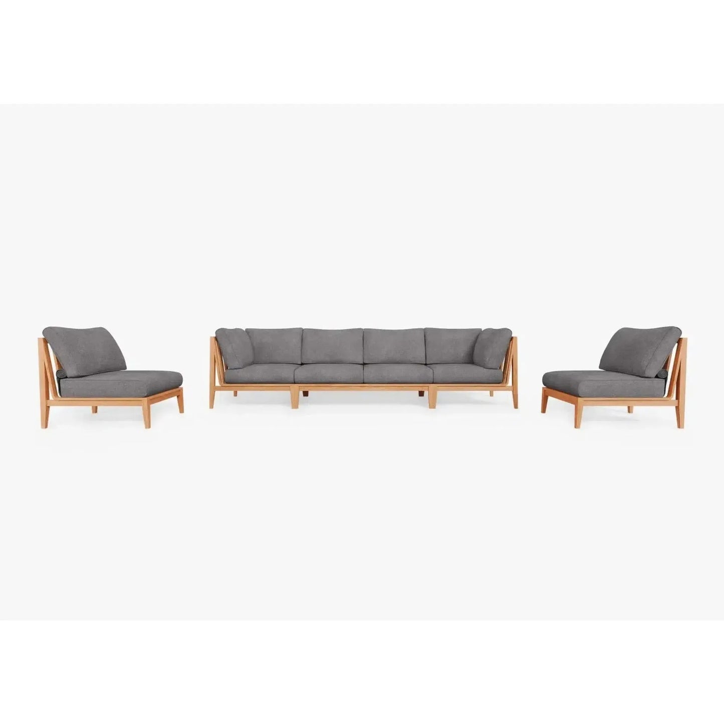 Live Outer 127" Teak Outdoor Sofa With Armless Chairs and Dark Pebble Gray Cushion (6-Seat)