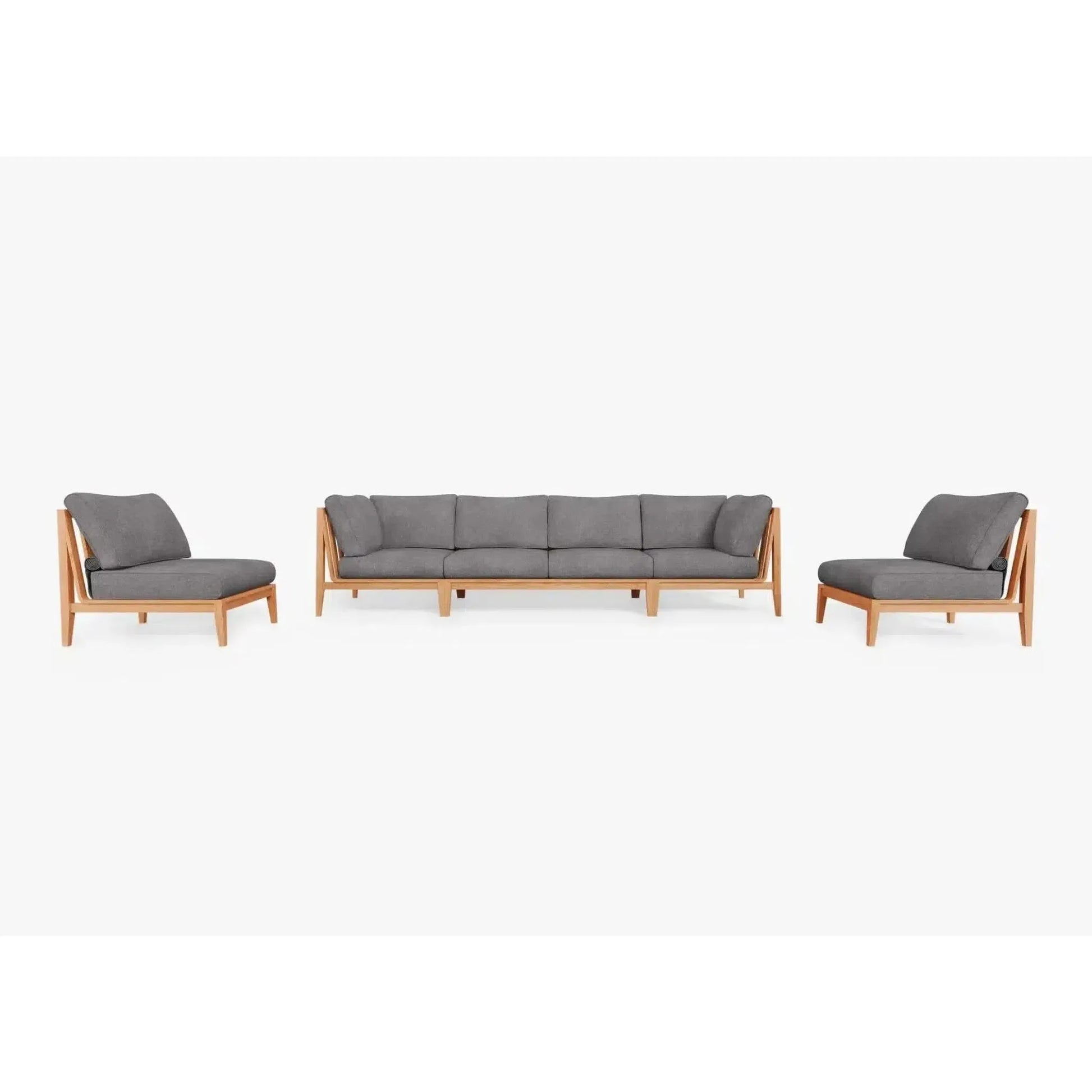 Live Outer 127" Teak Outdoor Sofa With Armless Chairs and Dark Pebble Gray Cushion (6-Seat)