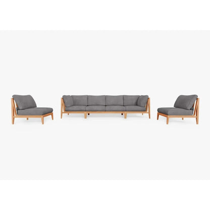 Live Outer 127" Teak Outdoor Sofa With Armless Chairs and Dark Pebble Gray Cushion (6-Seat)