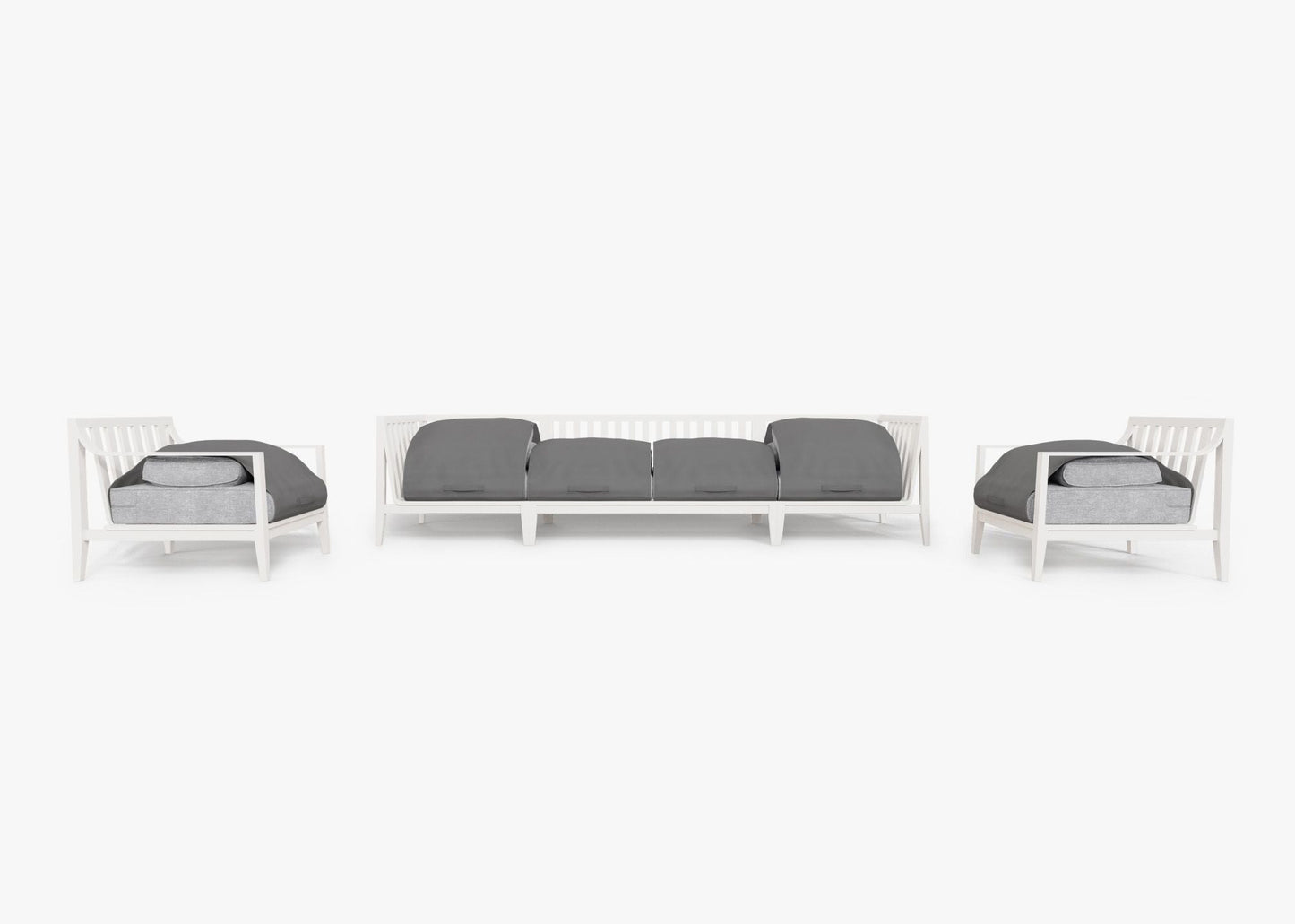 Live Outer 127" White Aluminum Outdoor Sofa With Armchairs and Pacific Fog Gray Cushion (6-Seat)