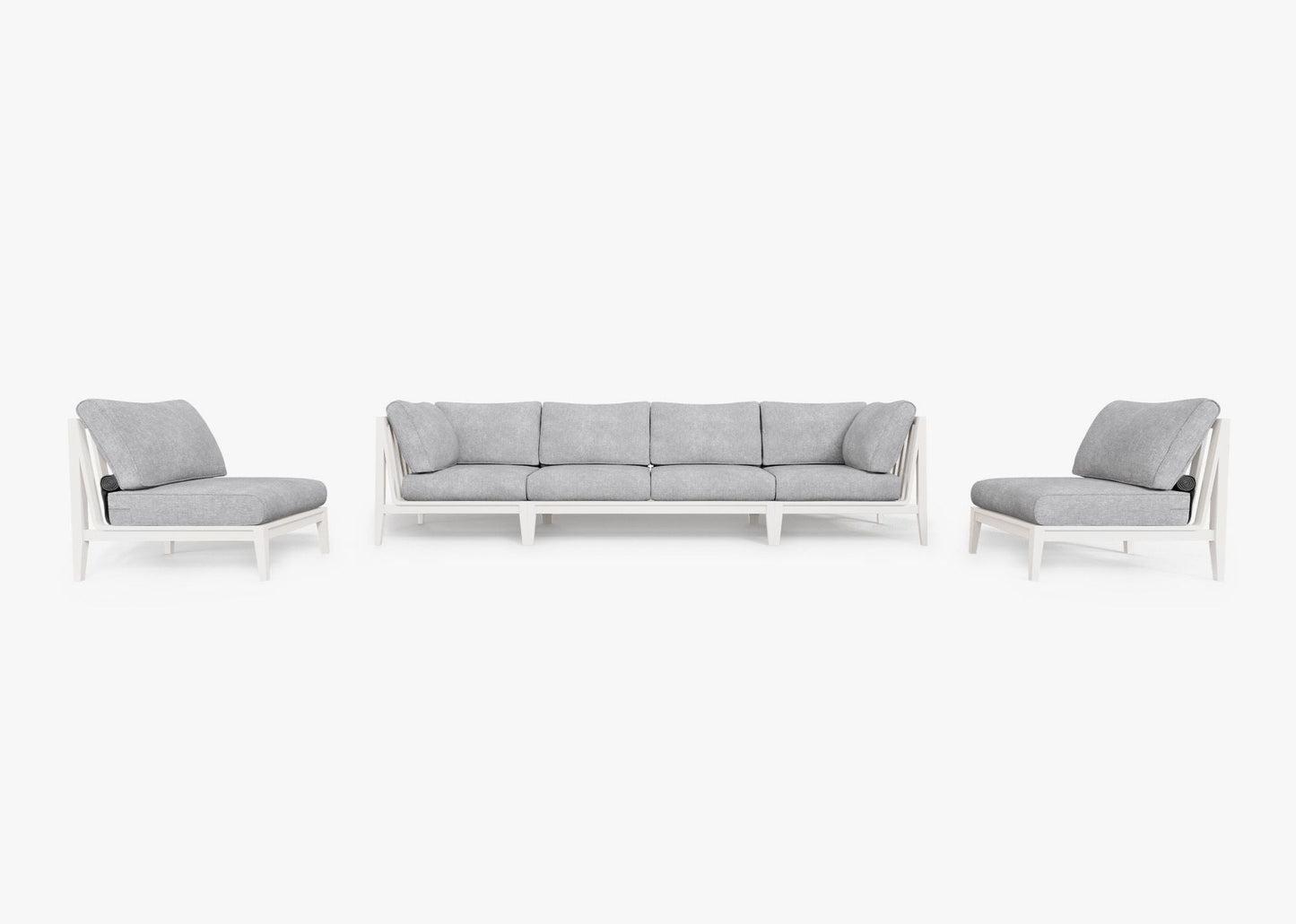 Live Outer 127" White Aluminum Outdoor Sofa With Armless Chairs and Pacific Fog Gray Cushion (6-Seat)