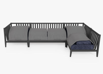 Live Outer 127" x 64" Charcoal Aluminum Outdoor L Shape Sectional 5-Seat With Deep Sea Navy Cushion
