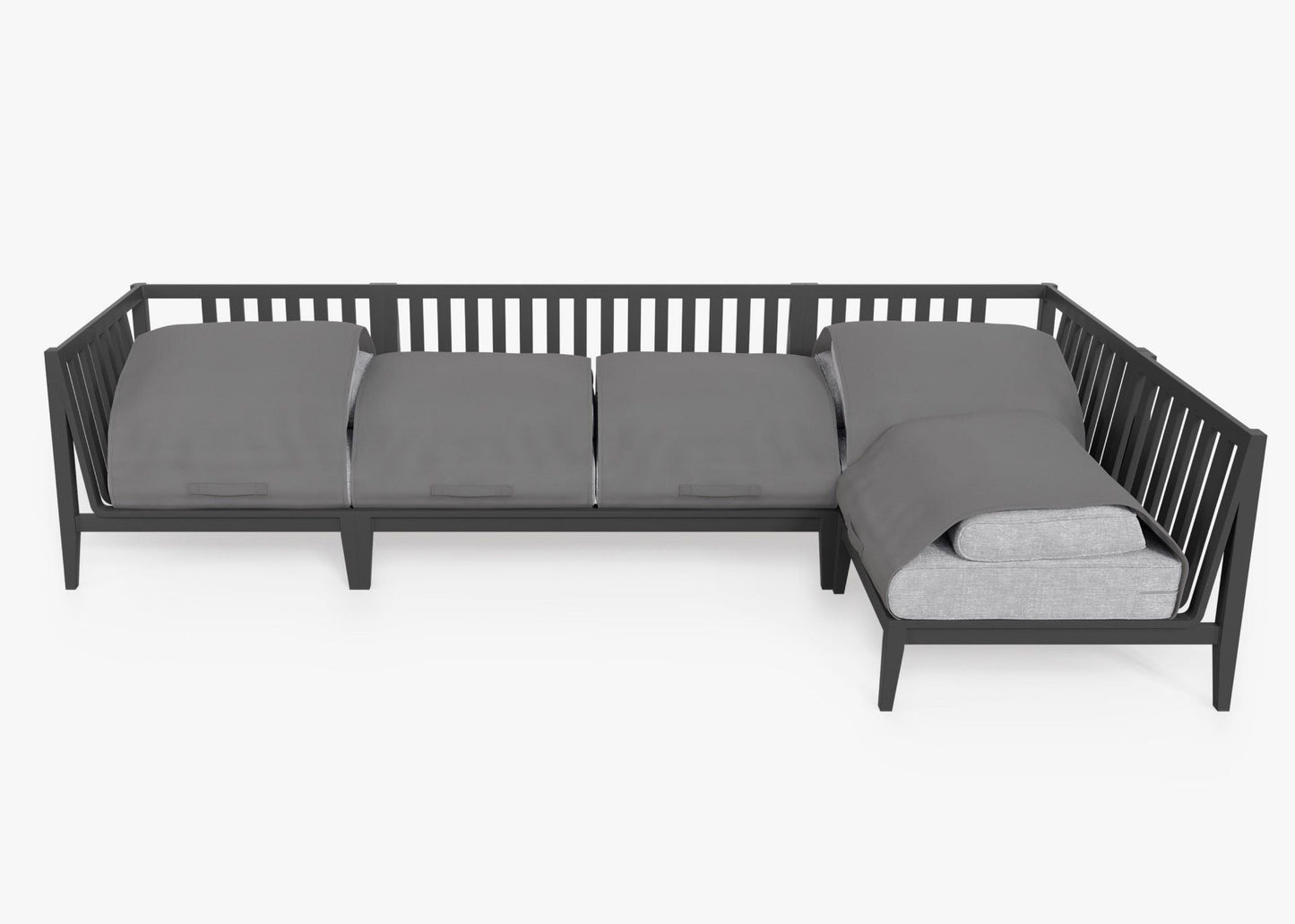 Live Outer 127" x 64" Charcoal Aluminum Outdoor L Shape Sectional 5-Seat With Pacific Fog Gray Cushion