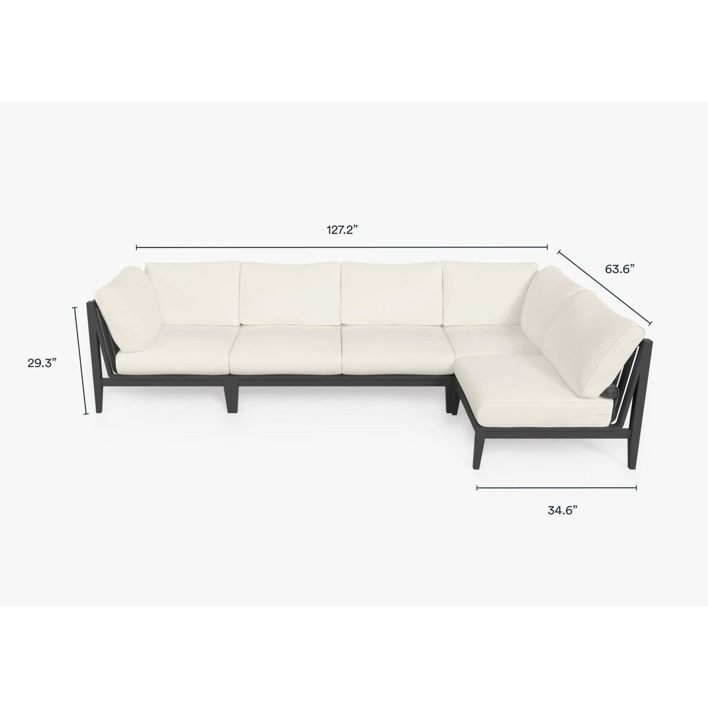 Live Outer 127" x 64" Charcoal Aluminum Outdoor L Shape Sectional 5-Seat With Palisades Cream Cushion