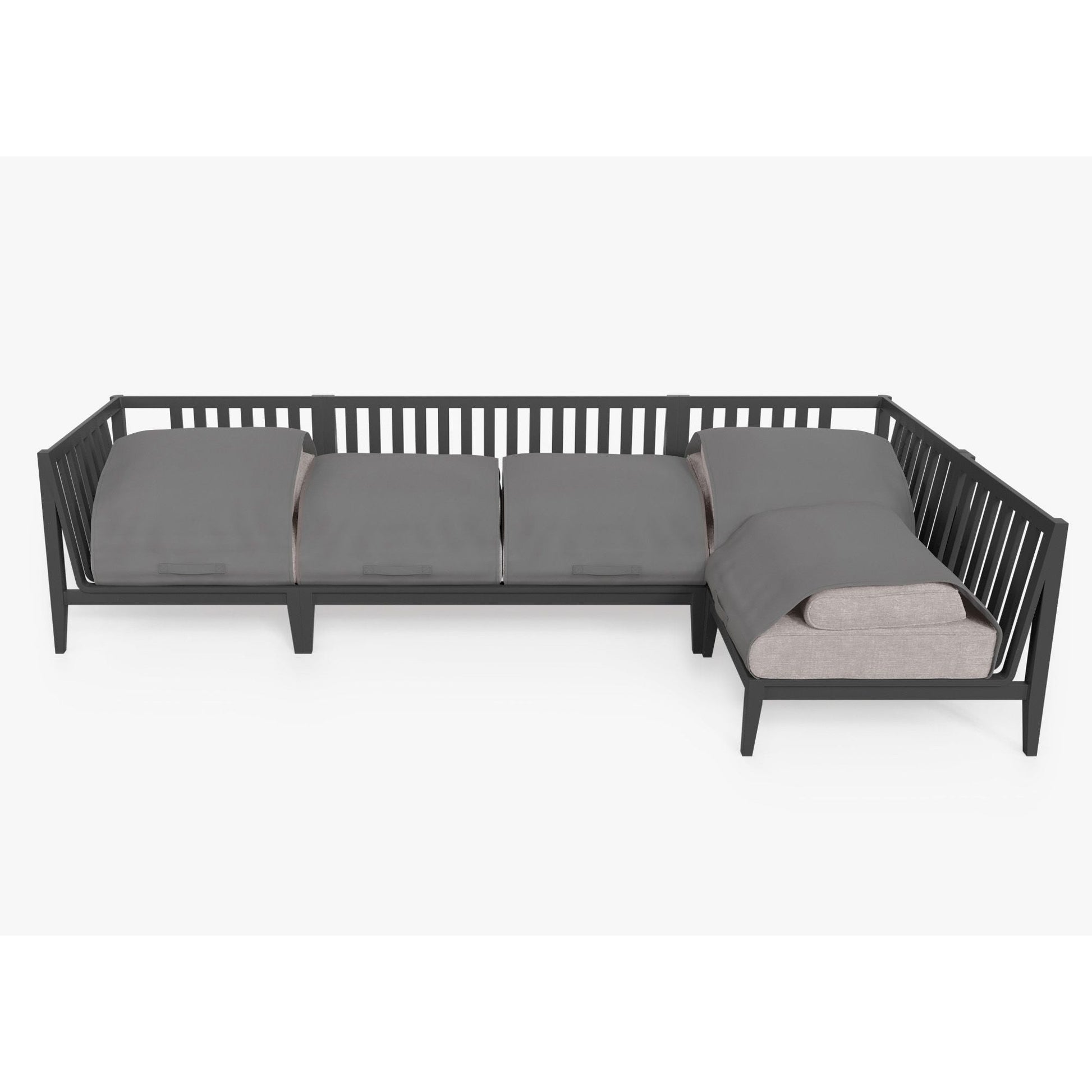 Live Outer 127" x 64" Charcoal Aluminum Outdoor L Shape Sectional 5-Seat With Sandstone Gray Cushion